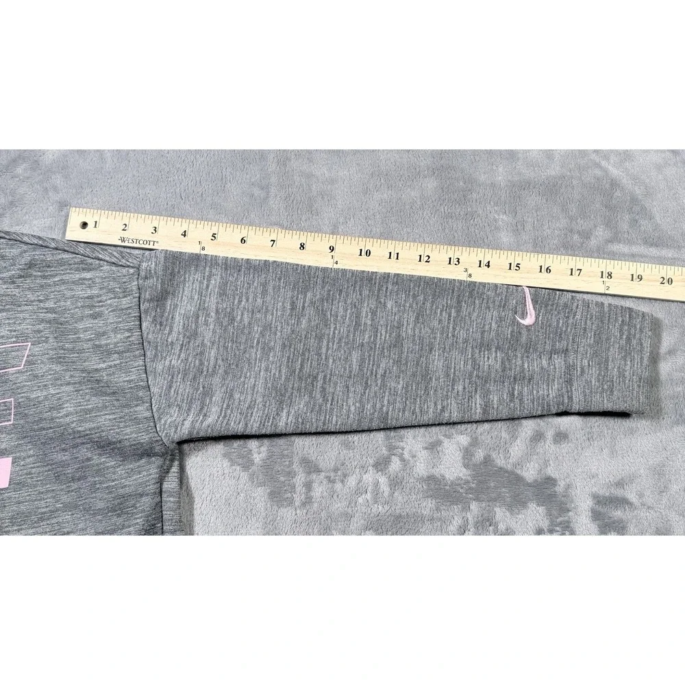 Nike Dri-Fit Hoodie Womens Medium Gray Pink Spellout Loose Fit Cropped Pullover